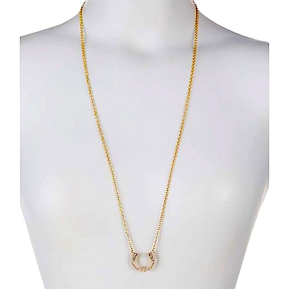 $78 Rebecca Minkoff Double Tusk Pendant Necklace Lobster Clasp Velvet Snap Pouch - Picture 1 of 9